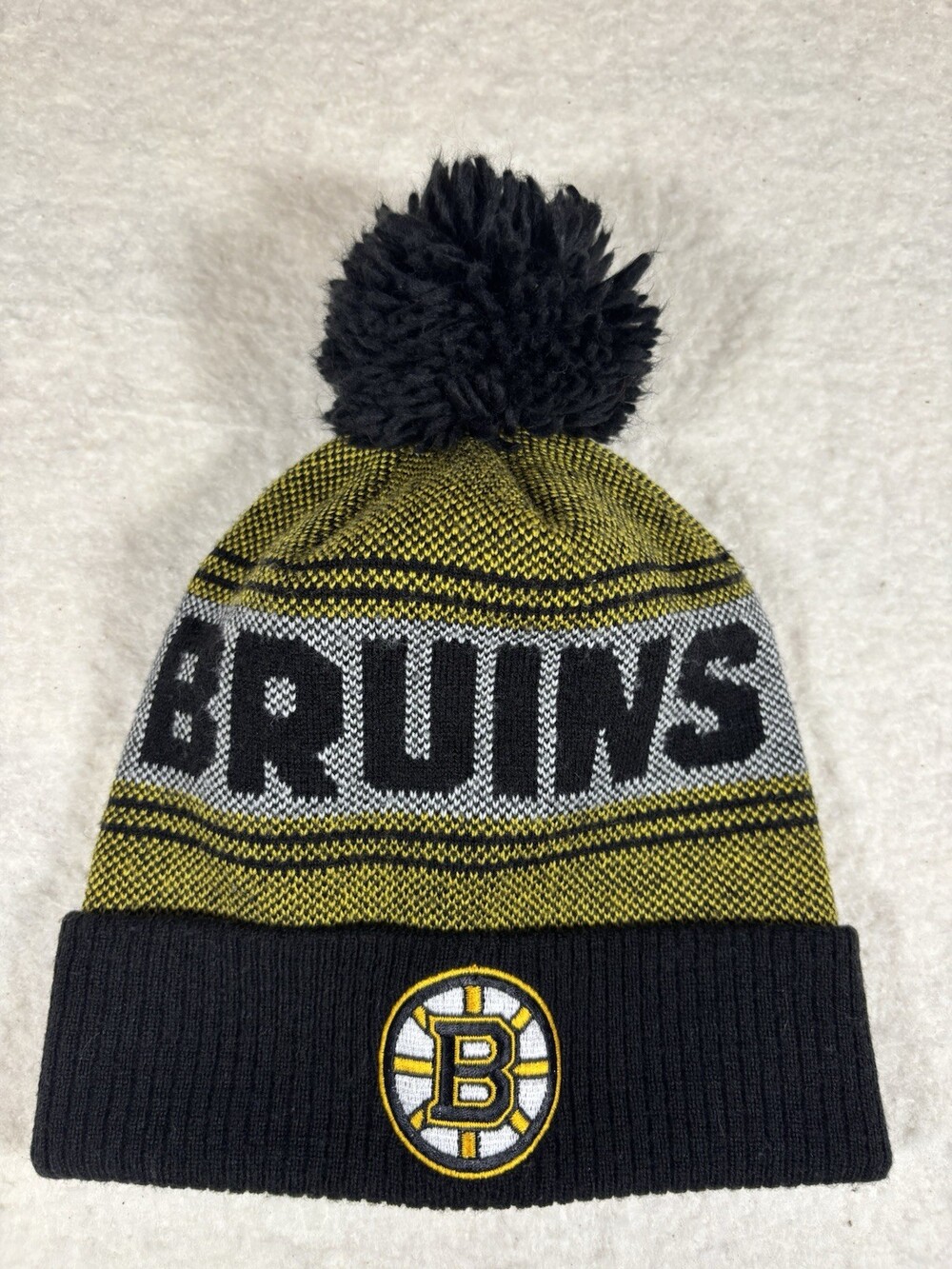 Boston Bruins Adidas Pom Knit Beanie Hat Black Yellow NHL Winter Cap